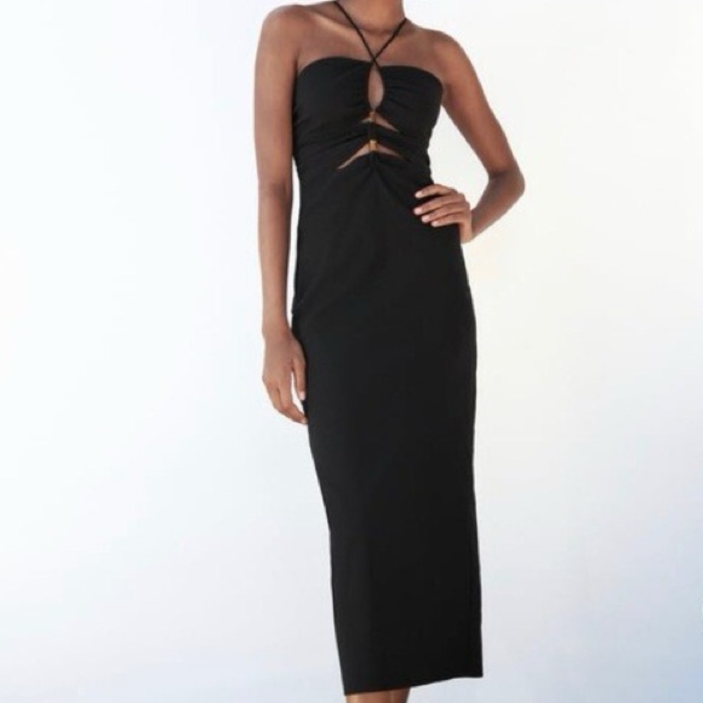 NWT Zara Black Cut-Out Midi Dress